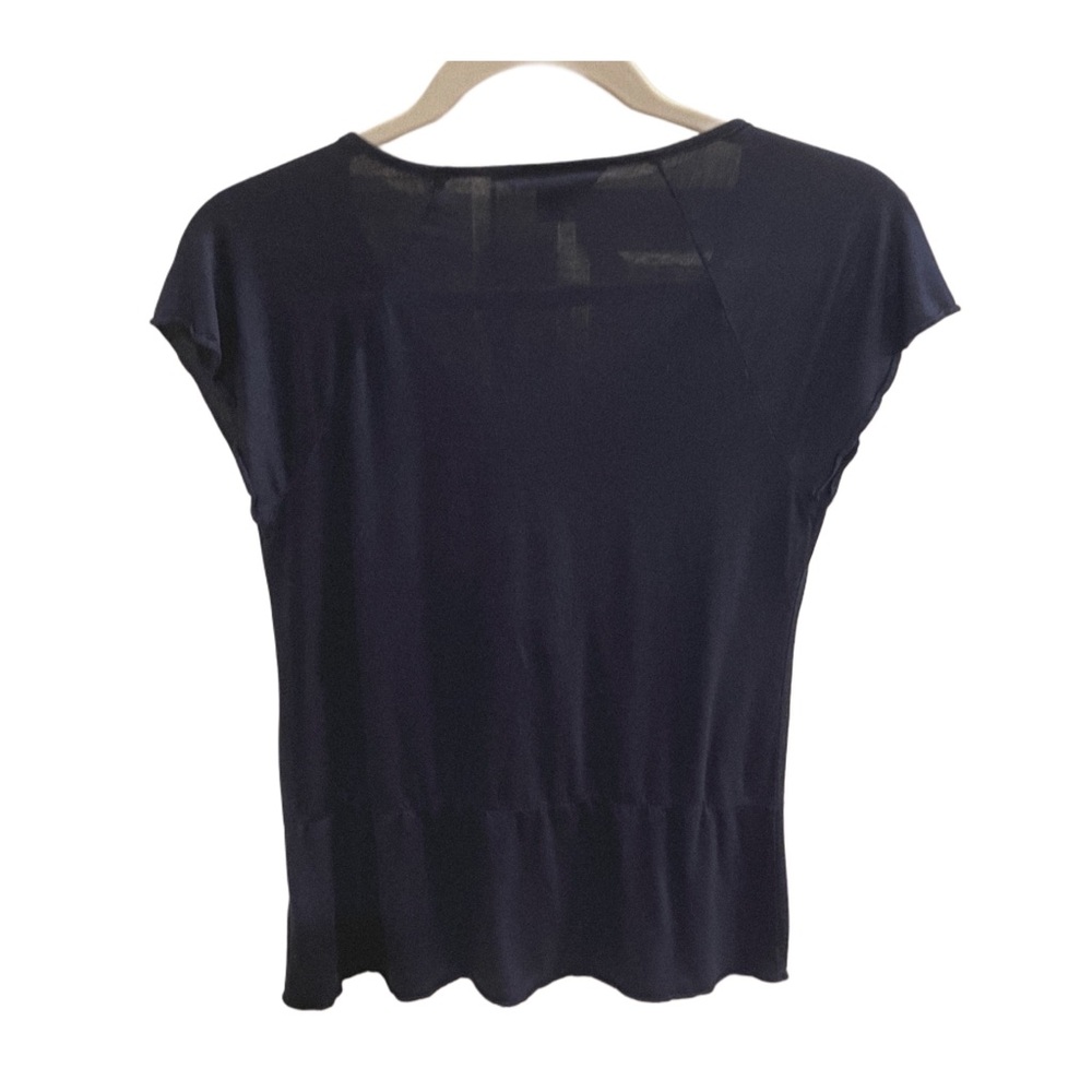 Banana Republic Navy Blue Ruffled Thin Short Sleeve Blouse Size S - Picture 3 of 5